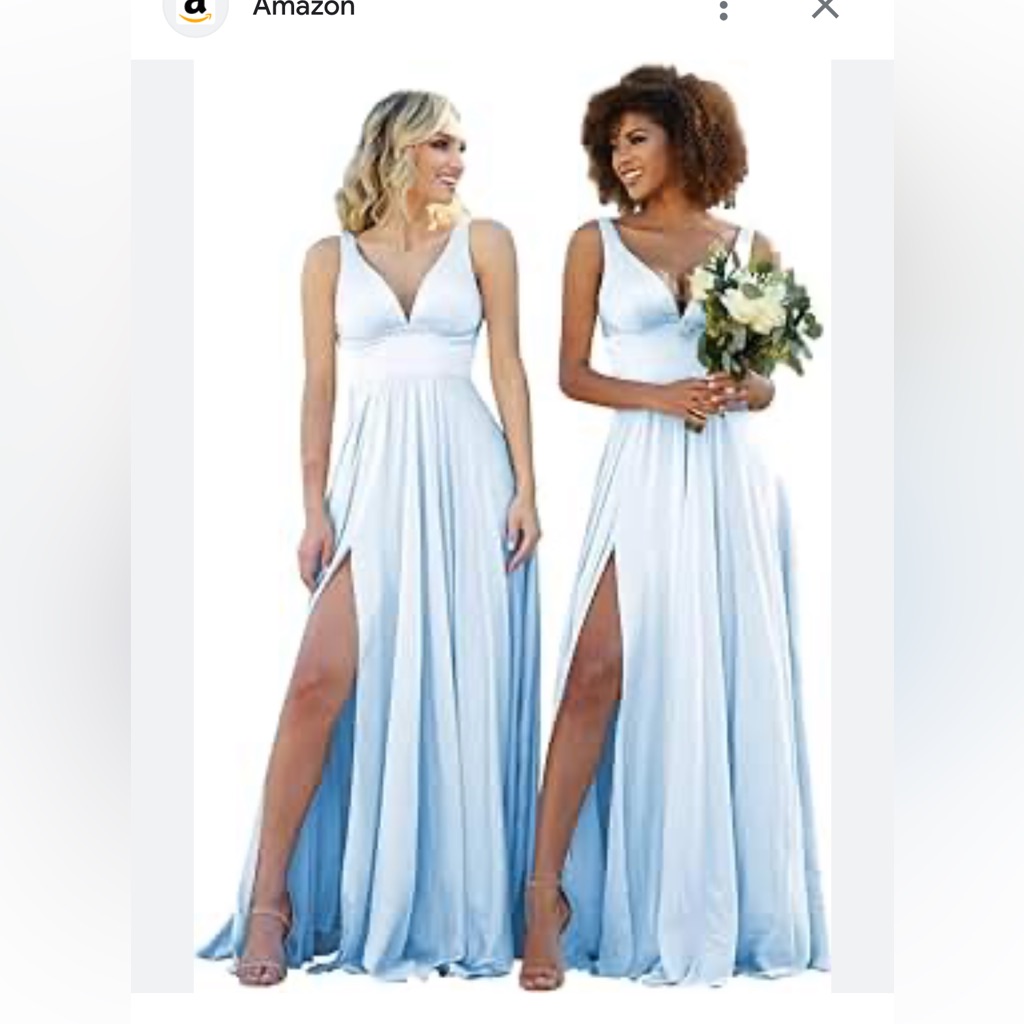 Fame And Partners Dress- Blue V-Neck With Bow In The Back